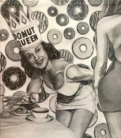 graphite on paper drawing, "The Death of the Donut Queen", Pop Art