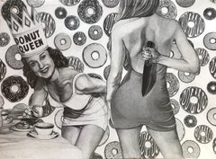 graphite on paper drawing, "The Death of the Donut Queen", Pop Art
