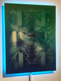 "Electric Chiaroscuro 1" (Photorealism, Contemporary Painting, LED light)