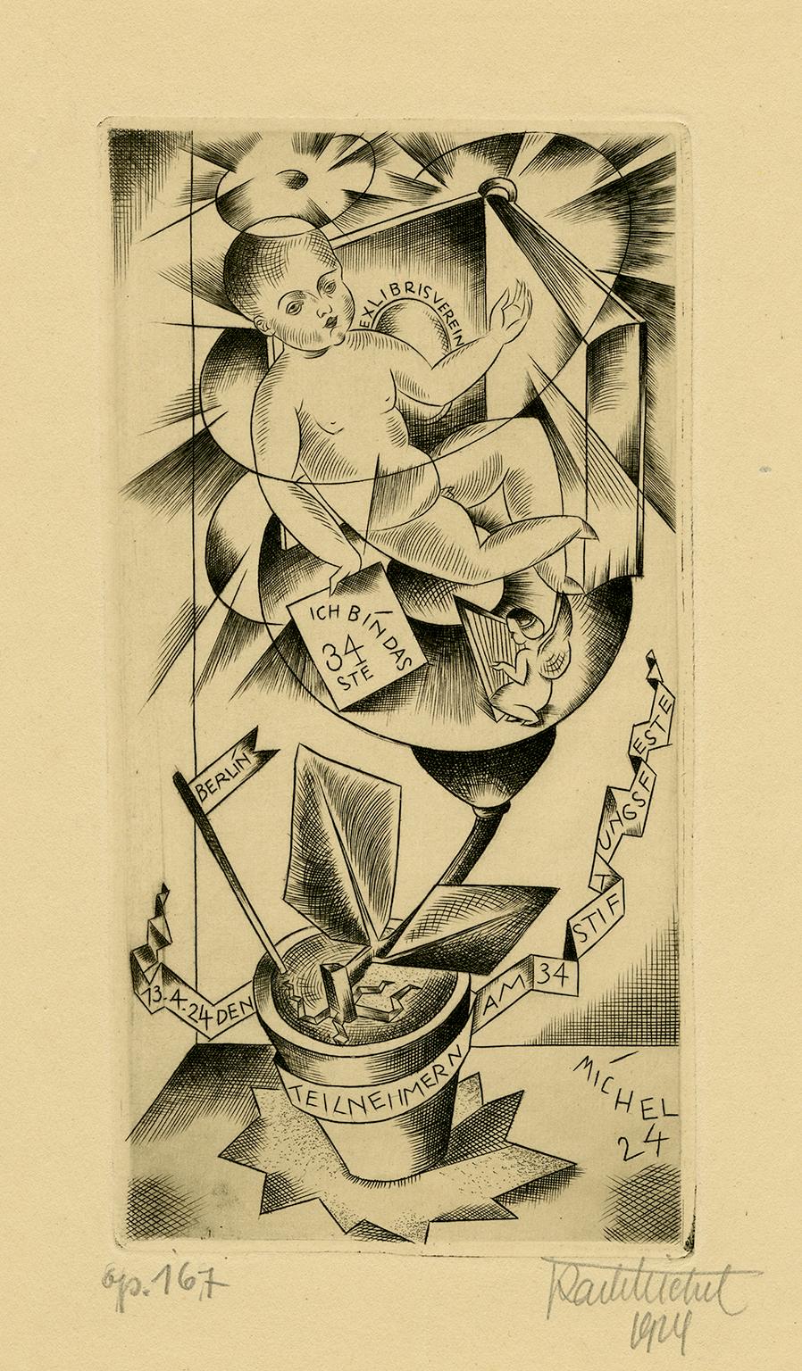 Karl Michel Figurative Print - 'Ex Libris Verein' — 1920s German Expressionism