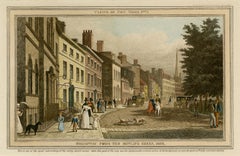 Antique Broadway from the Bowling Green, 1828   — early New York City, hand-coloring