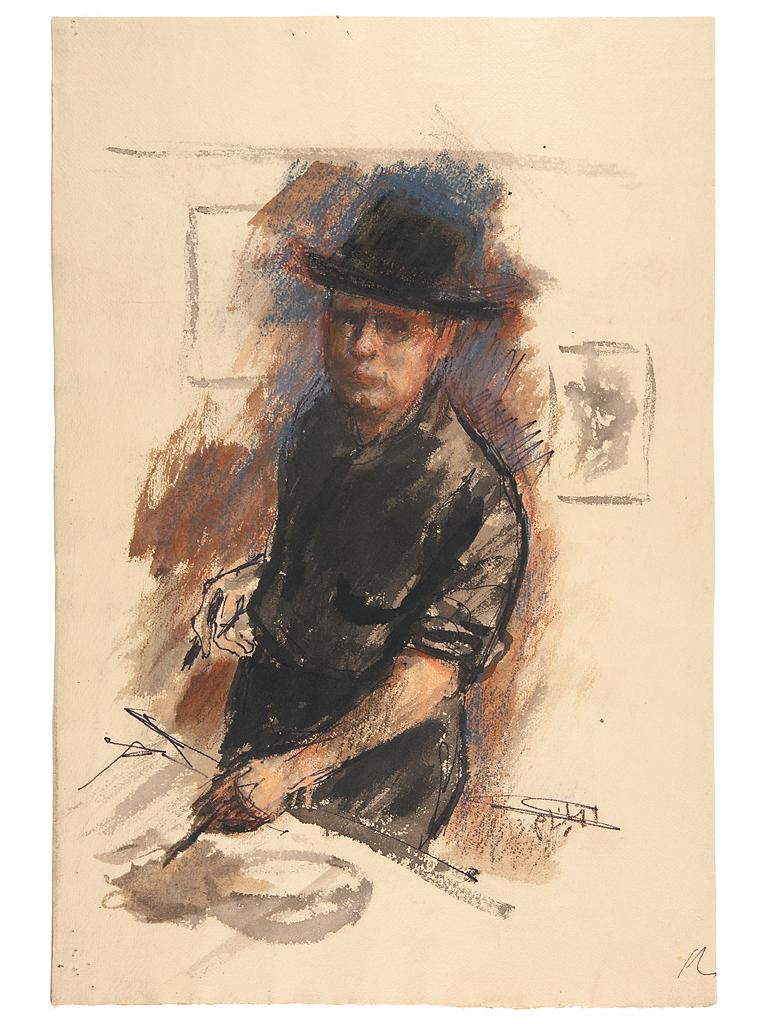 'Self-Portrait with Black Hat' — 1940s American Impressionism - Art by Robert Philipp