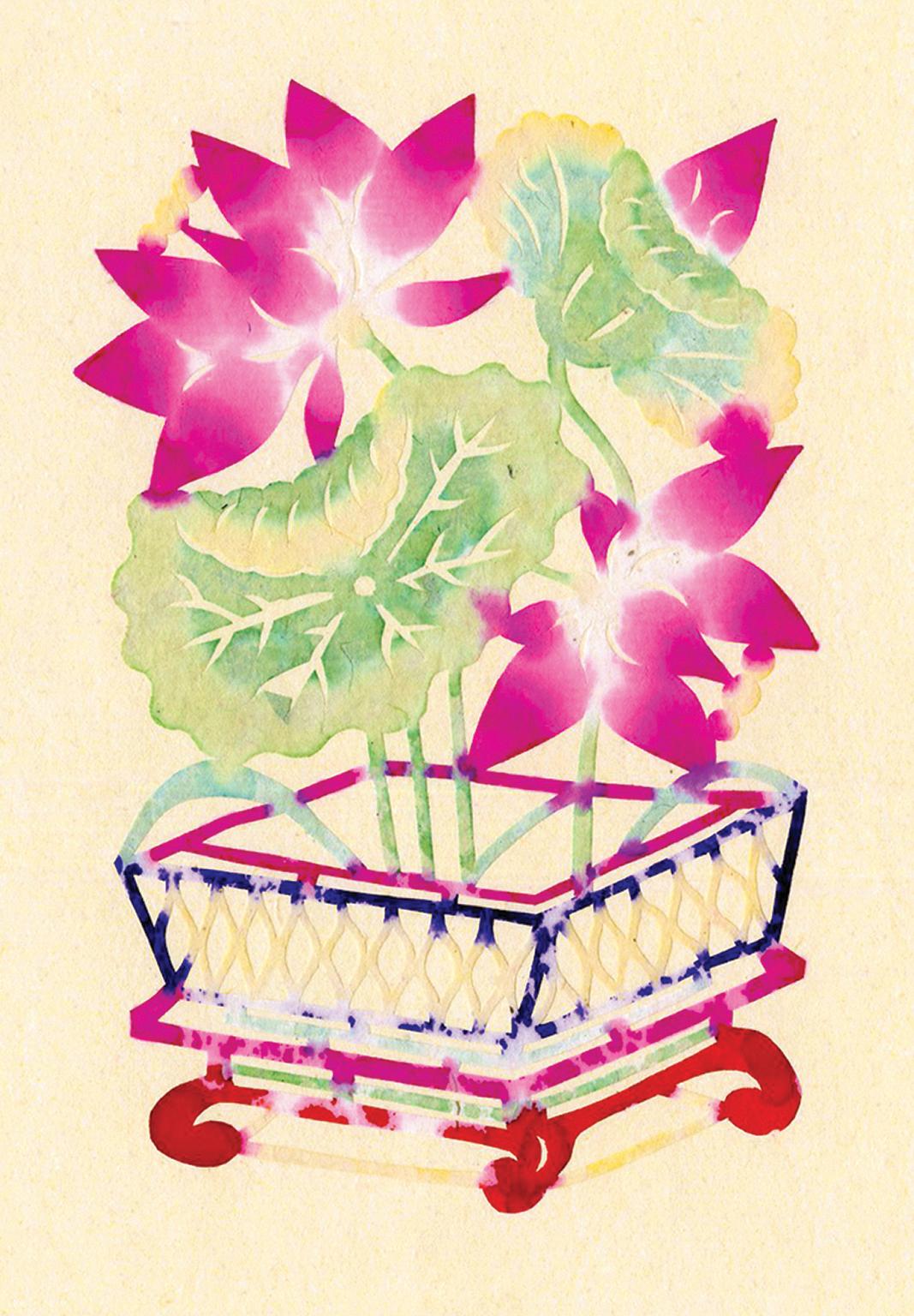 Flowers 1 — Hopei Folk Art, Mid-Century Chinese Cut Paper and Watercolor