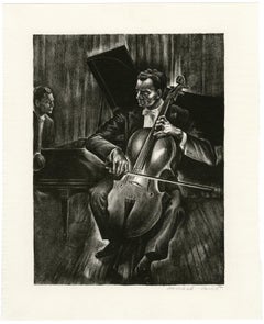 Duet — Cellist and Pianist, 1930s Lithograph