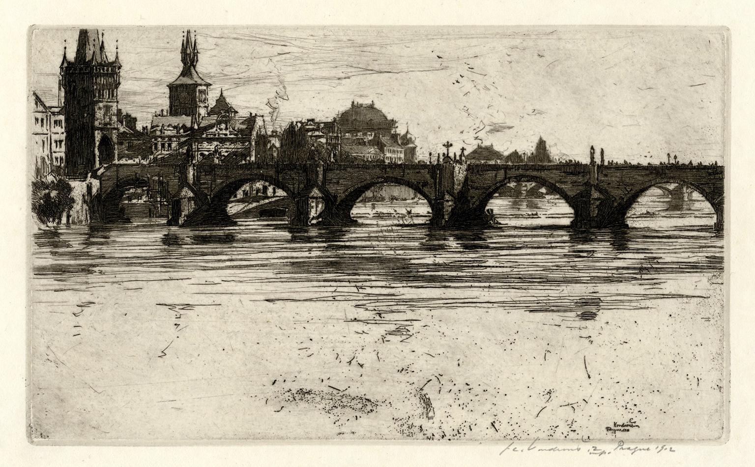 Jan C. Vondrous Landscape Print - Bridge of Charles IV, Prague
