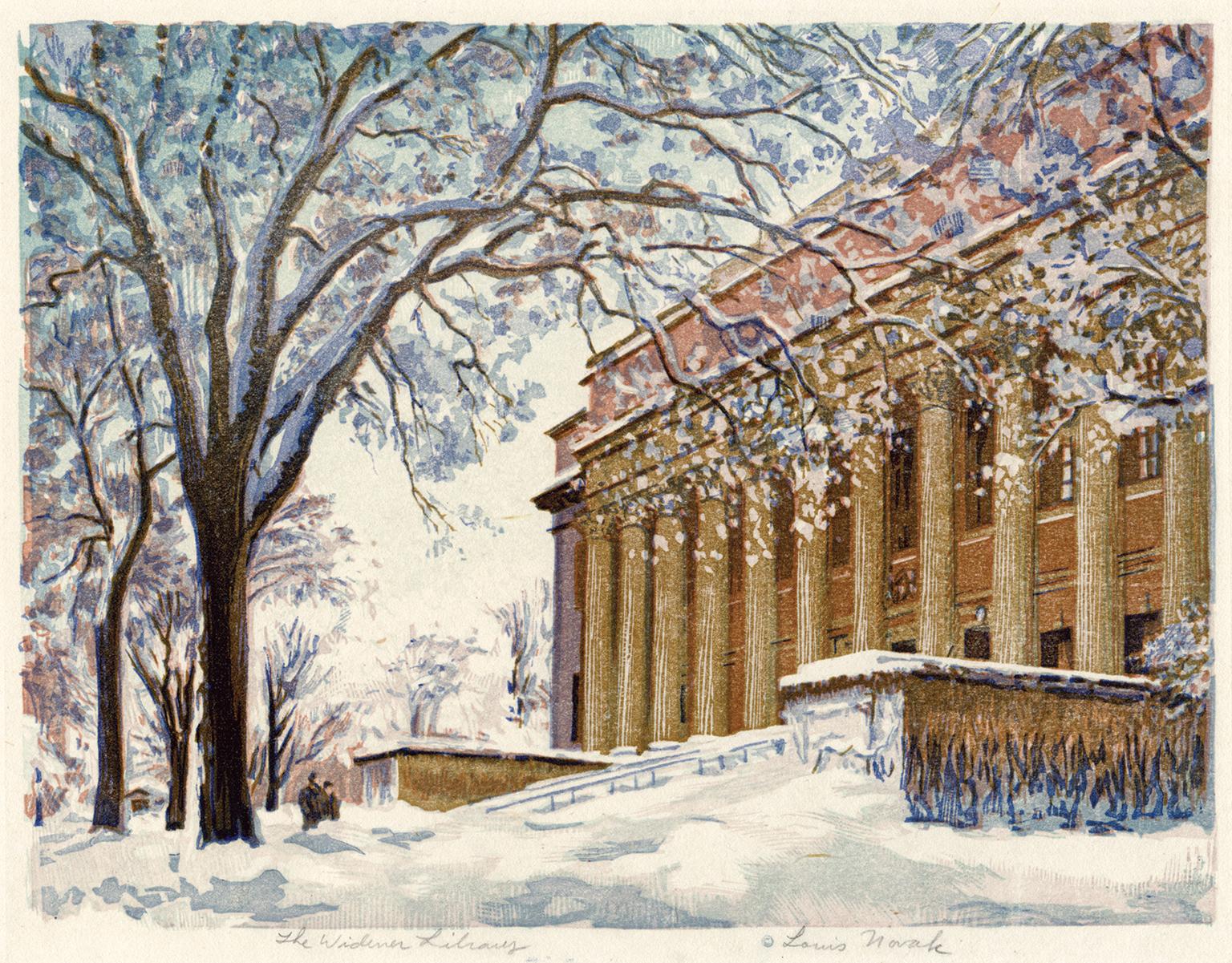 Louis Novak Figurative Print – Die Widener Library (Harvard University)