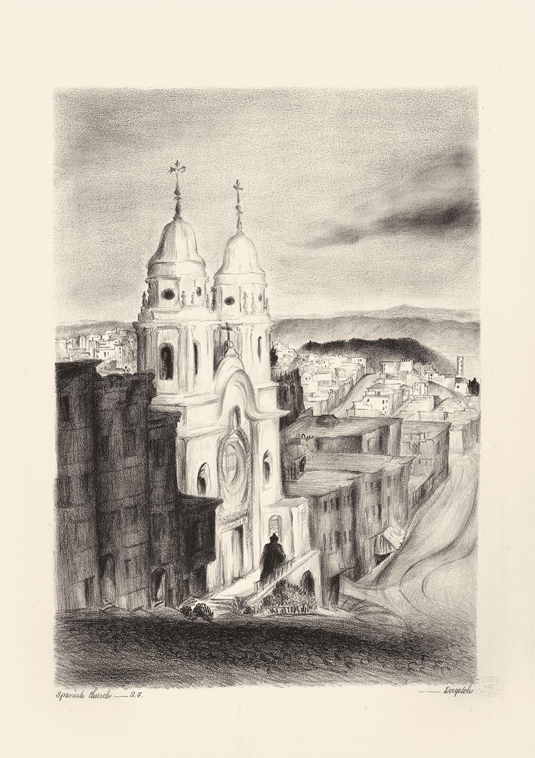 Spanische Kirche in Spanisch:: San Francisco – Print von Marguerite Redman Dorgeloh