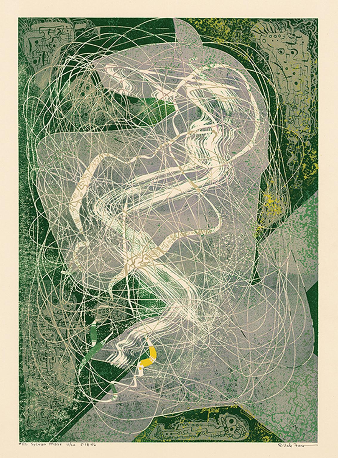 Robert Vale Faro Abstract Print - 'Sylvan Maze' — Mid-century American Surrealism