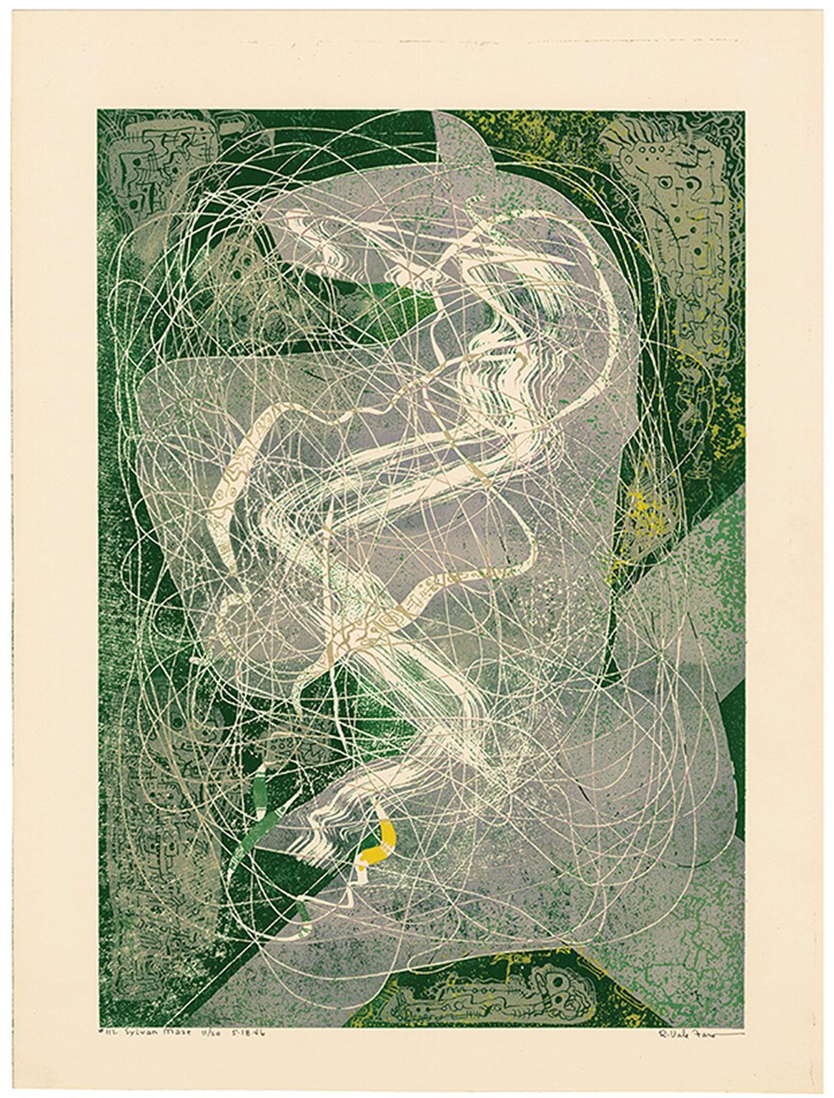 'Sylvan Maze' — Mid-century American Surrealism - Print by Robert Vale Faro