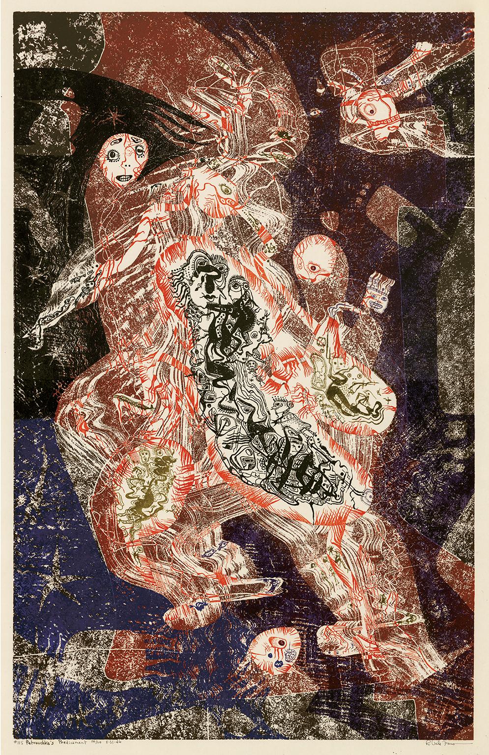 Robert Vale Faro Abstract Print - 'Petrouchka's Predicament' — Mid-century American Surrealism