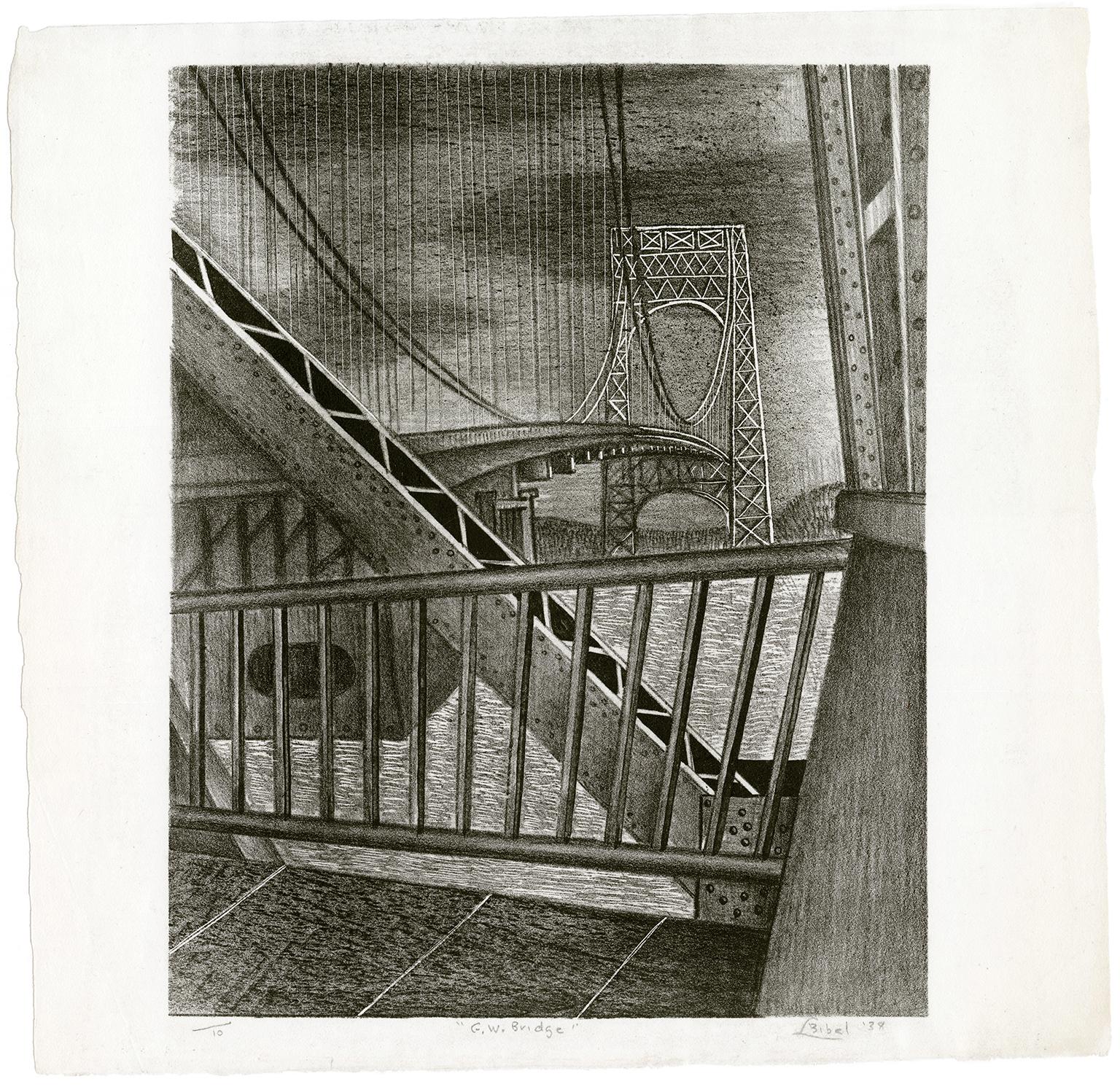George Washington Bridge - Print by Leon Bibel