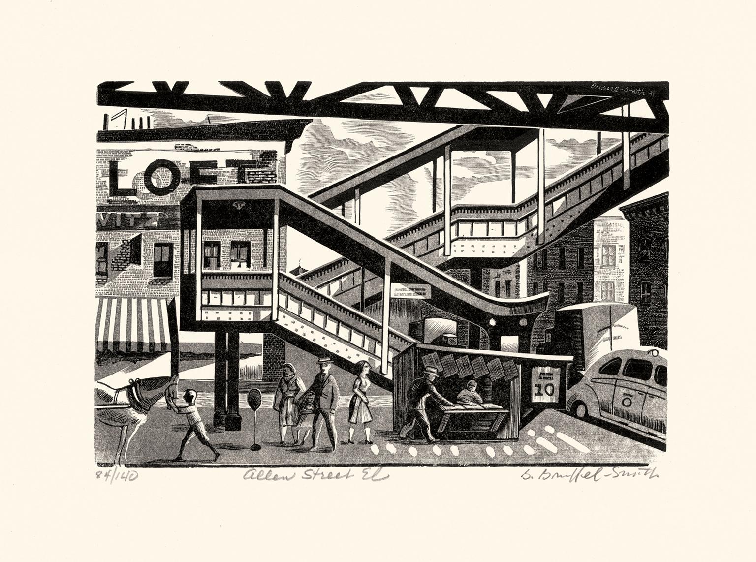 Allen Street El  — Mid-Century Modernism, New York City - Print by Bernard Brussel-Smith