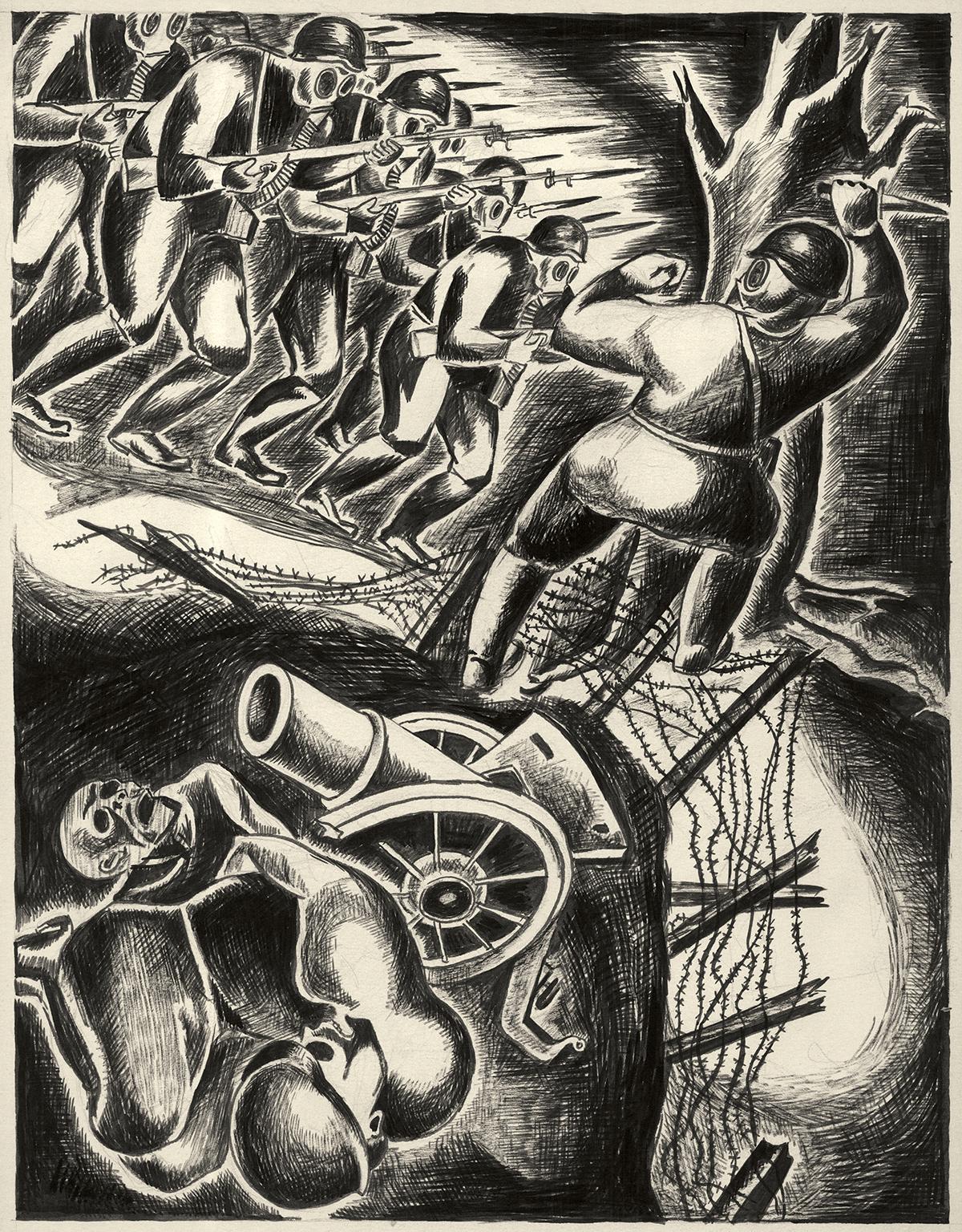 Leon Bibel Figurative Art - Death March — Spanish Civil War, Anti-fascism