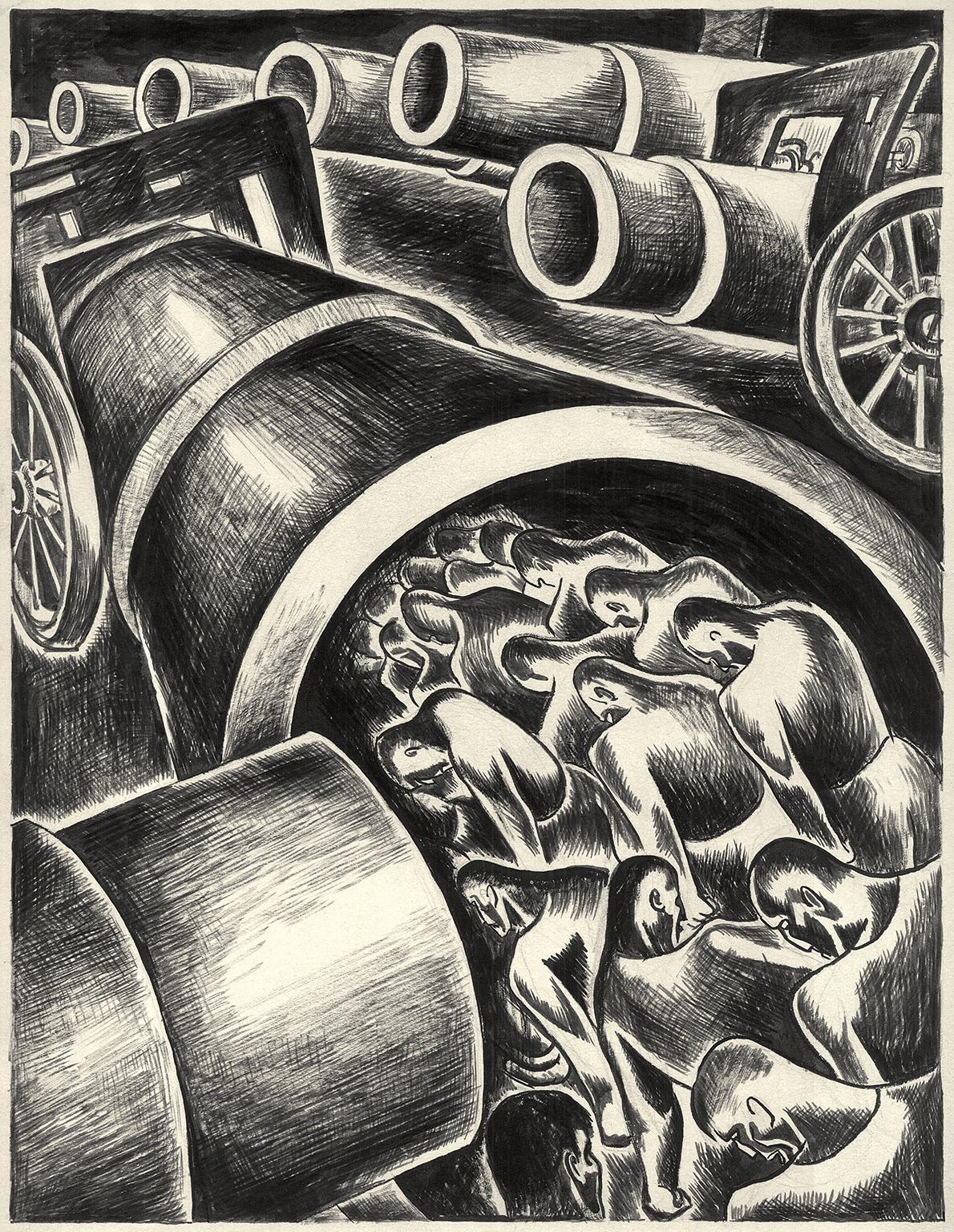Leon Bibel Figurative Art – Kriegsmaschine     - Spanischer Bürgerkrieg, Antifaschismus