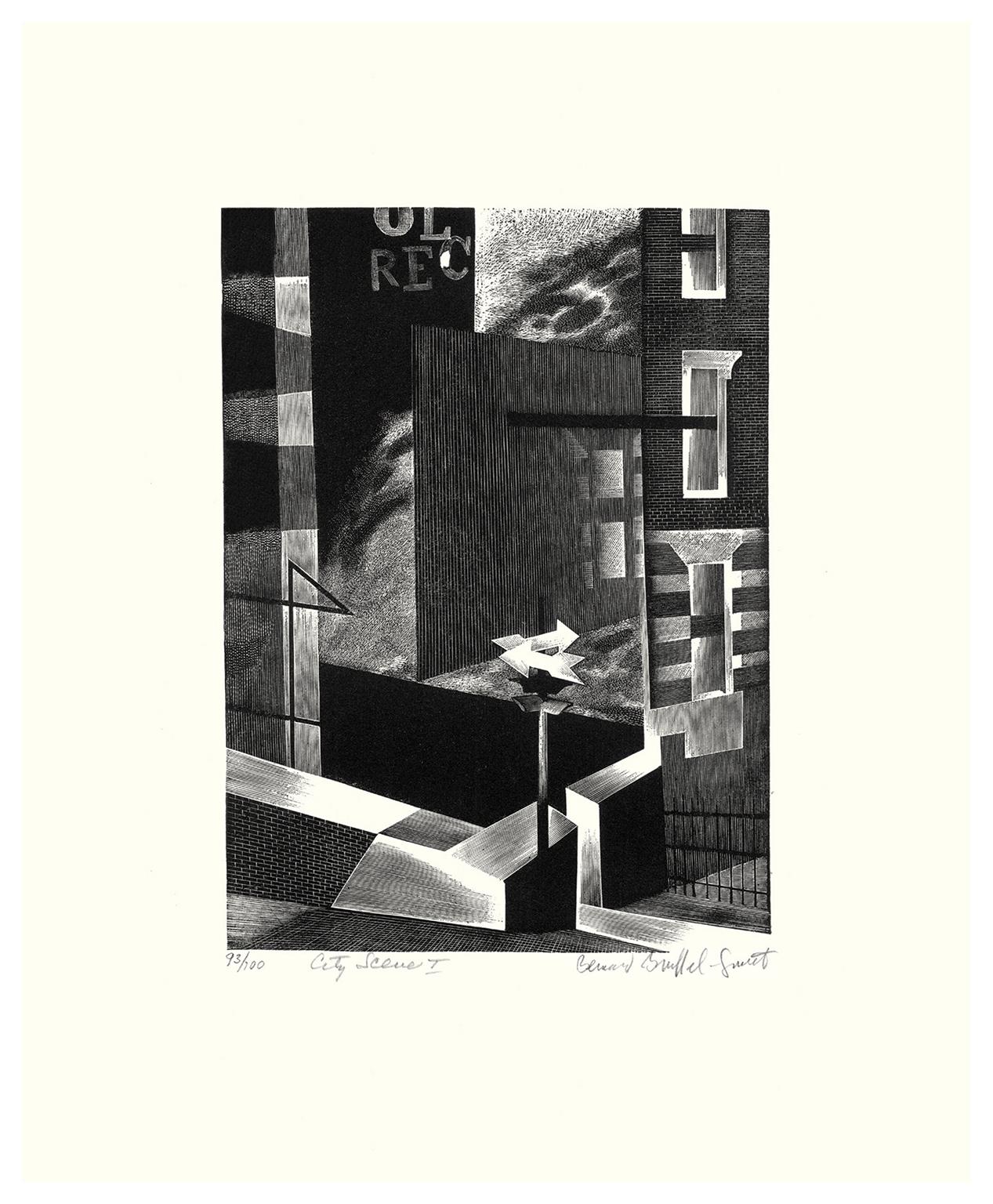 City Scene I   — Mid-Century Modernism, Precisionism - Print by Bernard Brussel-Smith