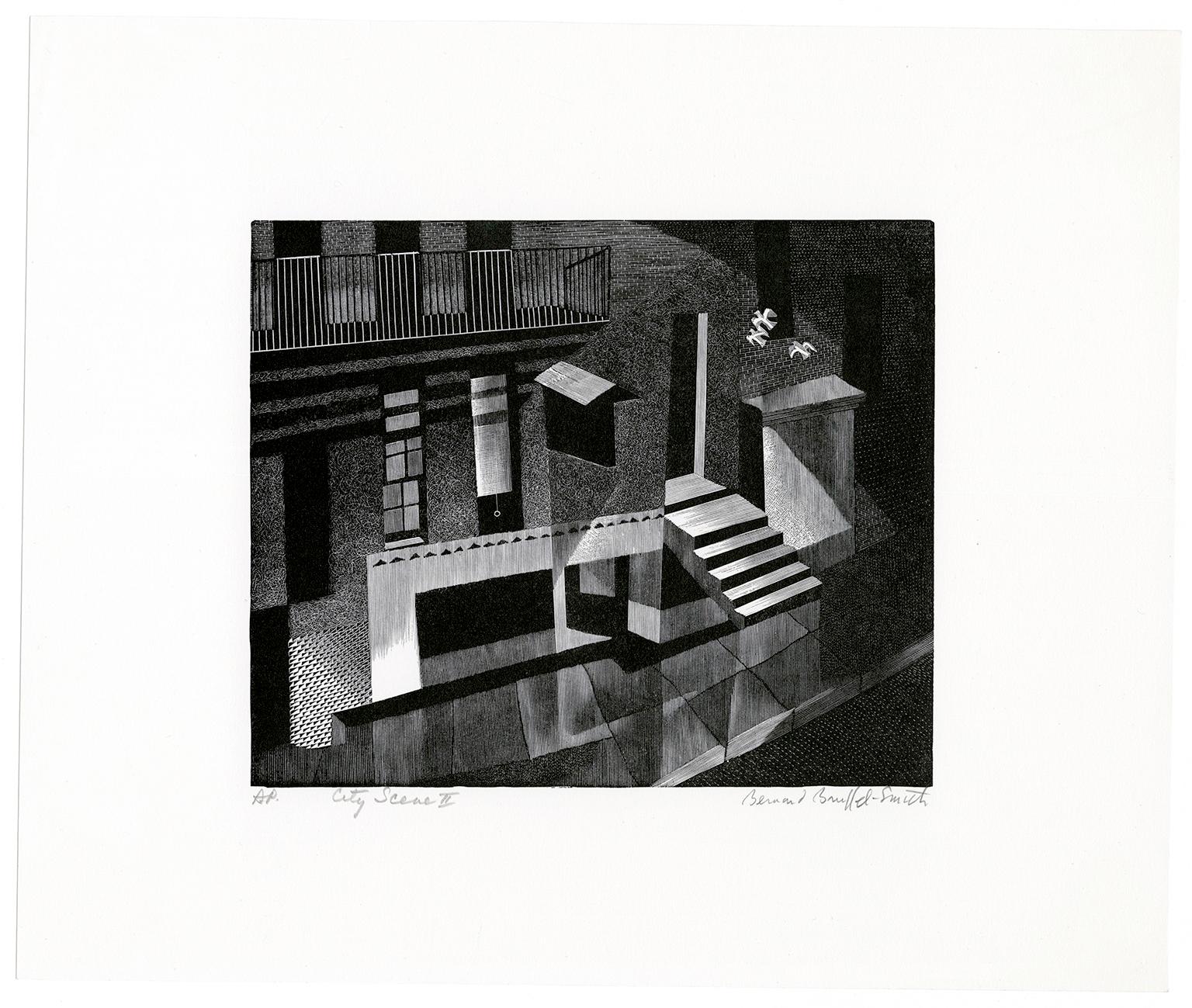 Stadtszene II   - Modernität der Jahrhundertmitte, Präzisionismus – Print von Bernard Brussel-Smith