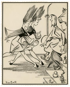 Hairdresser — vintage drawing, original 'Superman' artist