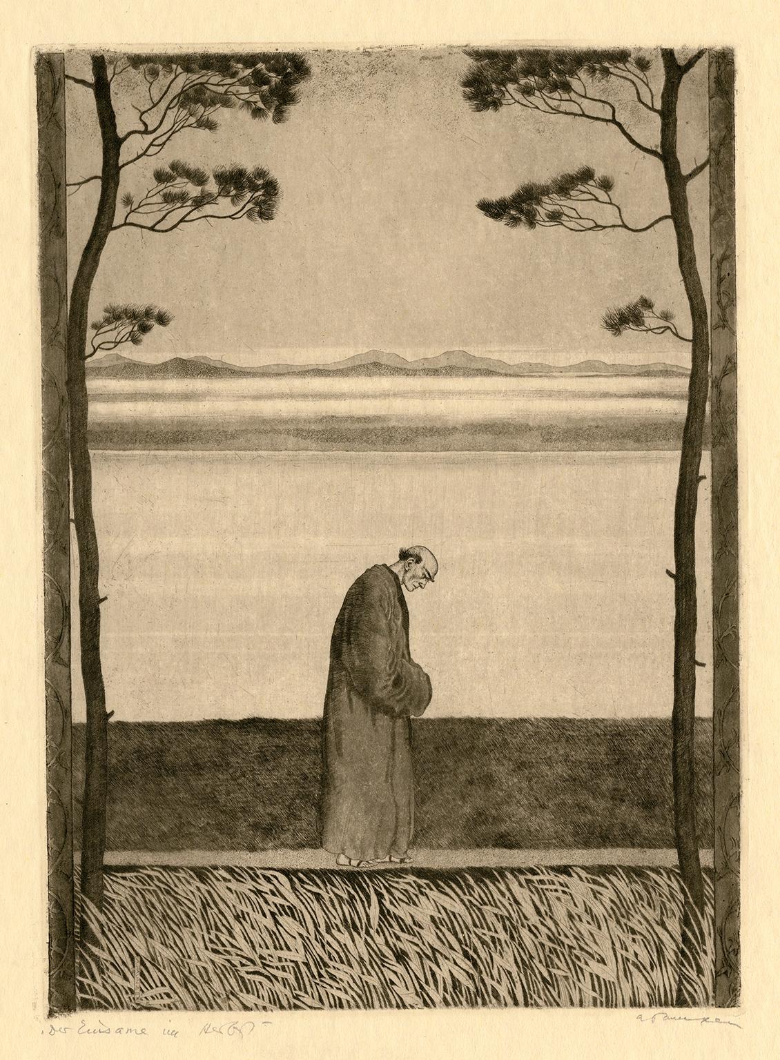 Arthur Paunzen Figurative Print - The Solitary One in Autumn—after Gustav Mahler's 'The Song of the Earth'