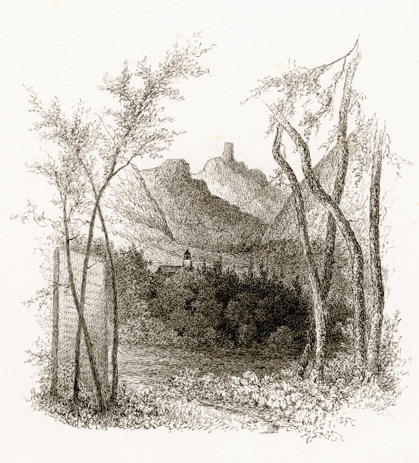 Sarah Freeman Clarke Figurative Art - Gargagno at Dante’s Home near Verona— 19th Century Italy