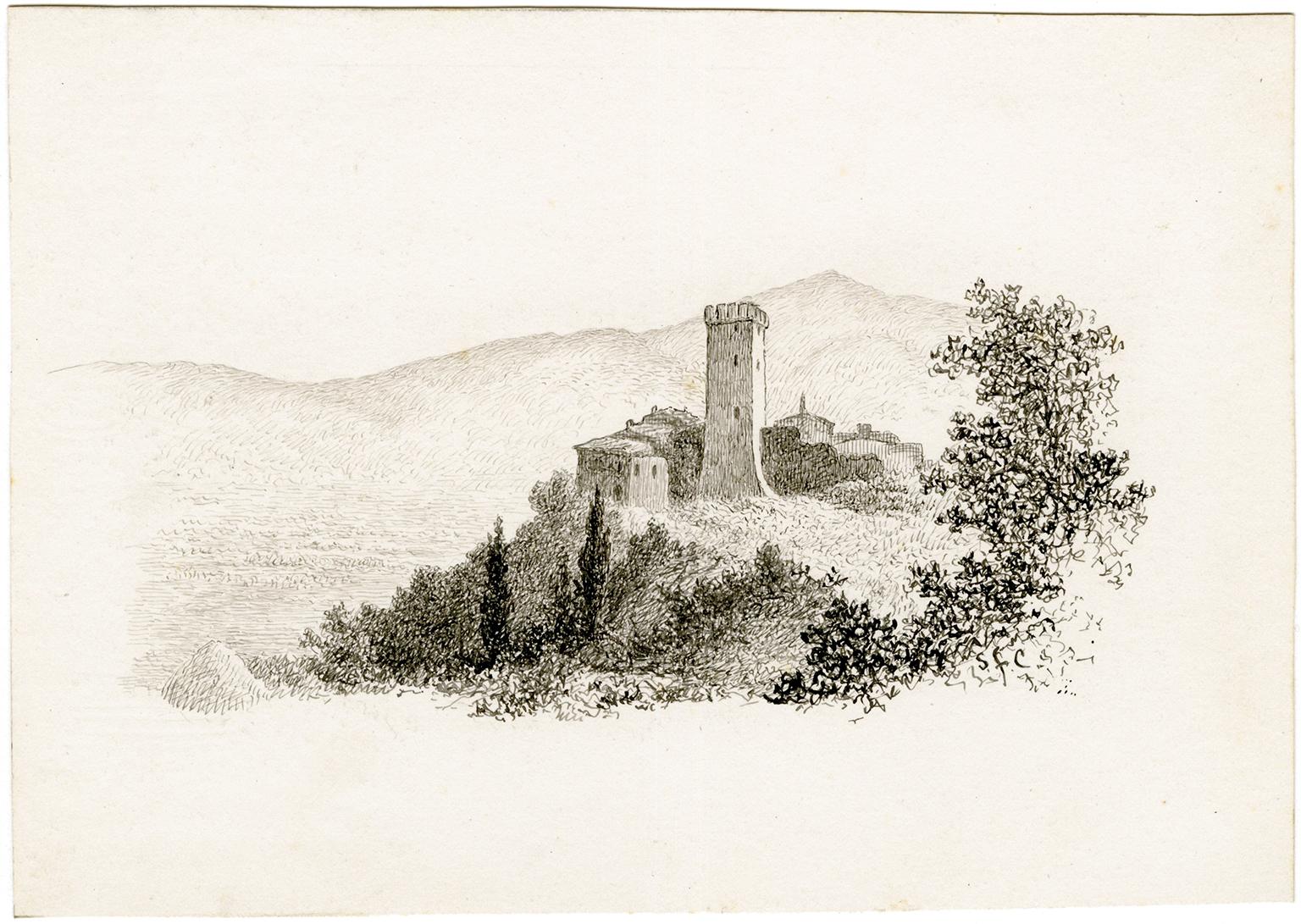 Tower at Gargonza — 19th Century Italy - Art by Sarah Freeman Clarke