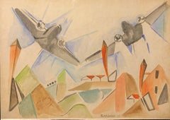 "Airplanes in flight" Flight, Italian Futurism, aereopittura, aircraft, 1935,