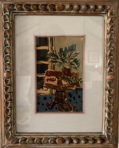 Vintage "interior with plant" watercolor 1934 cm. 13 x 21  