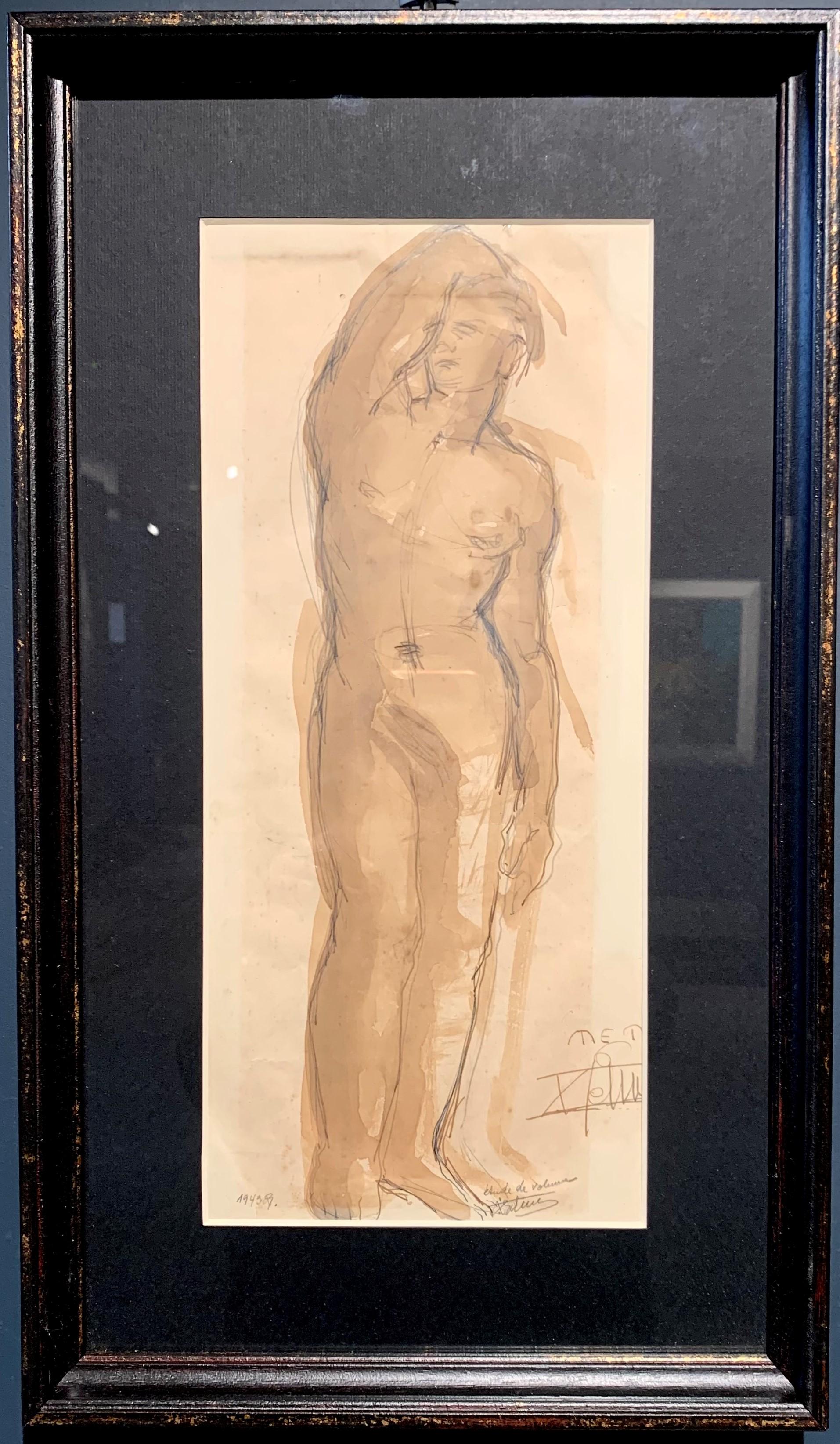 "Male Nude" Sepia, watercolor, 1943 cm. 15 x 36 - Art by Unknown