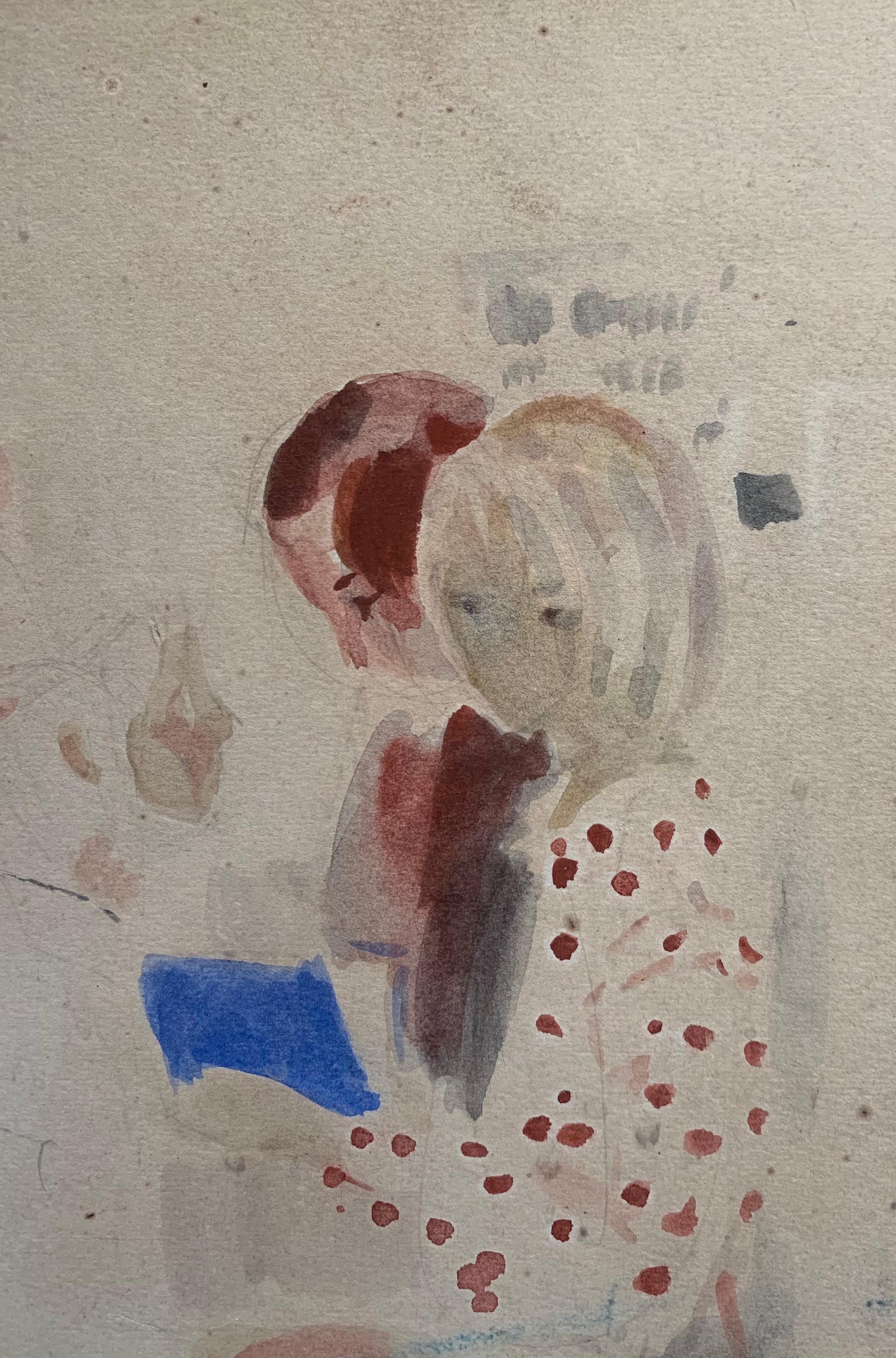 „Children“ Kleines Mädchen, Kind, rot, blau, reading cm. 31 x 24 1980  (Impressionismus), Painting, von Olga BOGAEVSKAJA
