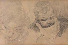 "Mom and baby" Maternity, Mom, baby , 19th pencil cm. 20 x 13