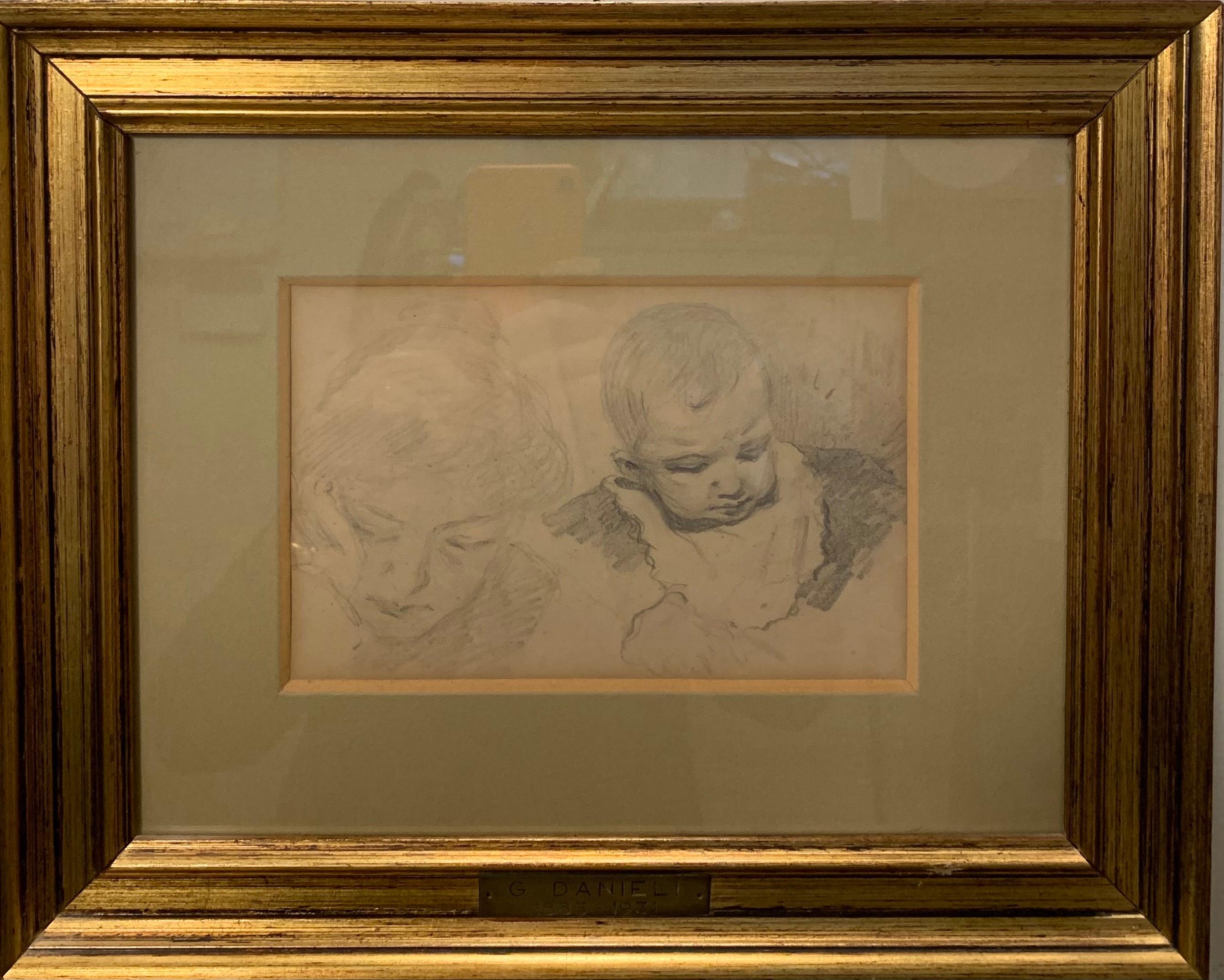 Giuseppe Danieli Figurative Art - "Mom and baby" Maternity, Mom, baby , 19th pencil cm. 20 x 13