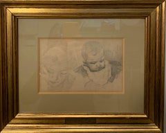 Antique "Mom and baby" Maternity, Mom, baby ,19th pencil cm. 20 x 13
