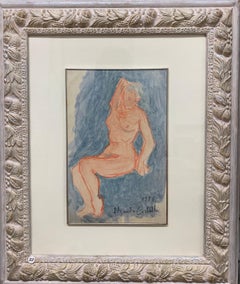 "Nude pink, with blue background" Rose, Pink, Blu 1955 Free shipping