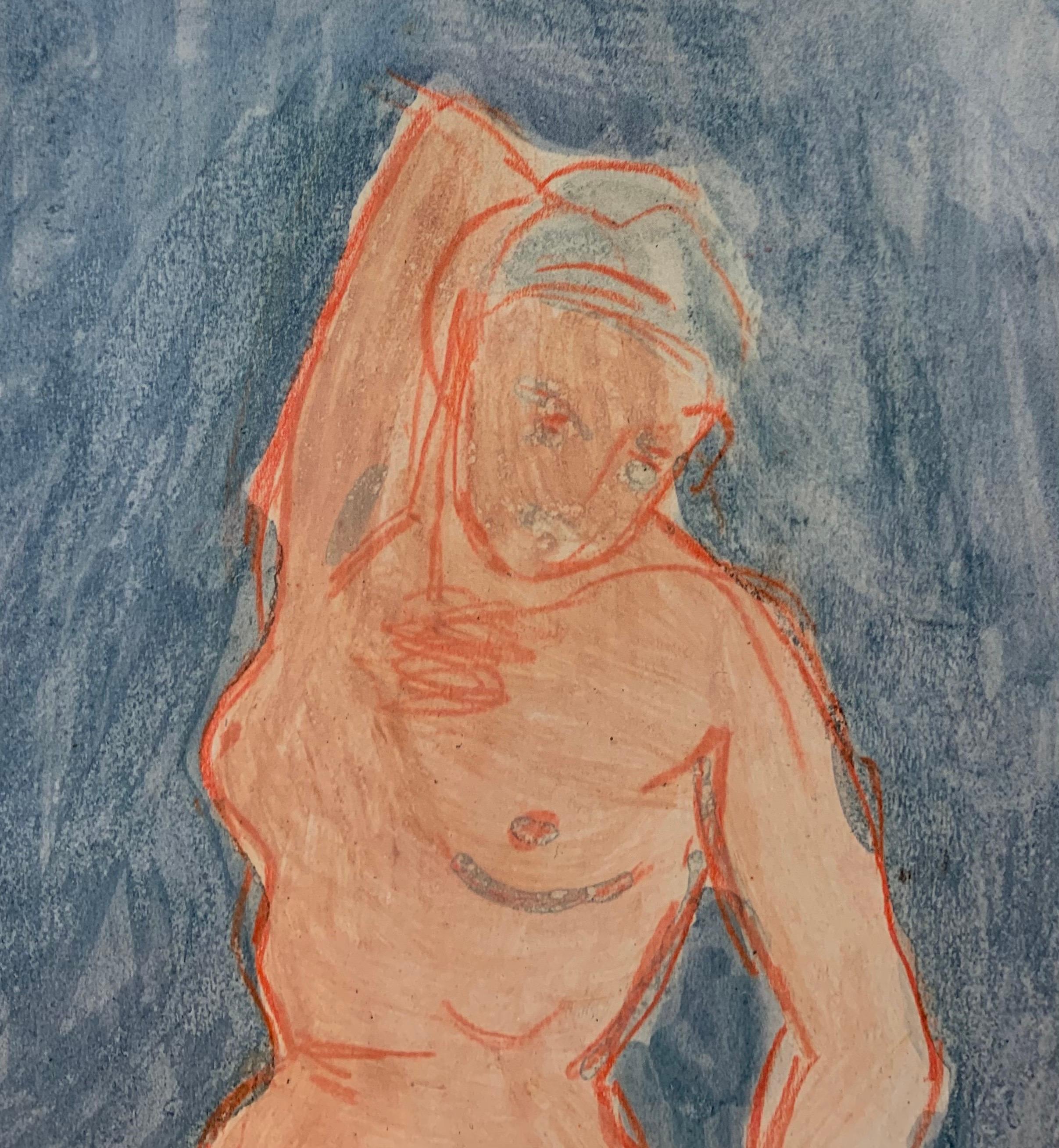 Nude pink, with blue background
Edgardo CORBELLI (Turin, 1918 - 1989)

From the traditional composition of the 1930s, the painting of Corbelli leads to technical and expressive results dominated by an impetuous sign assimilated, among others, by
