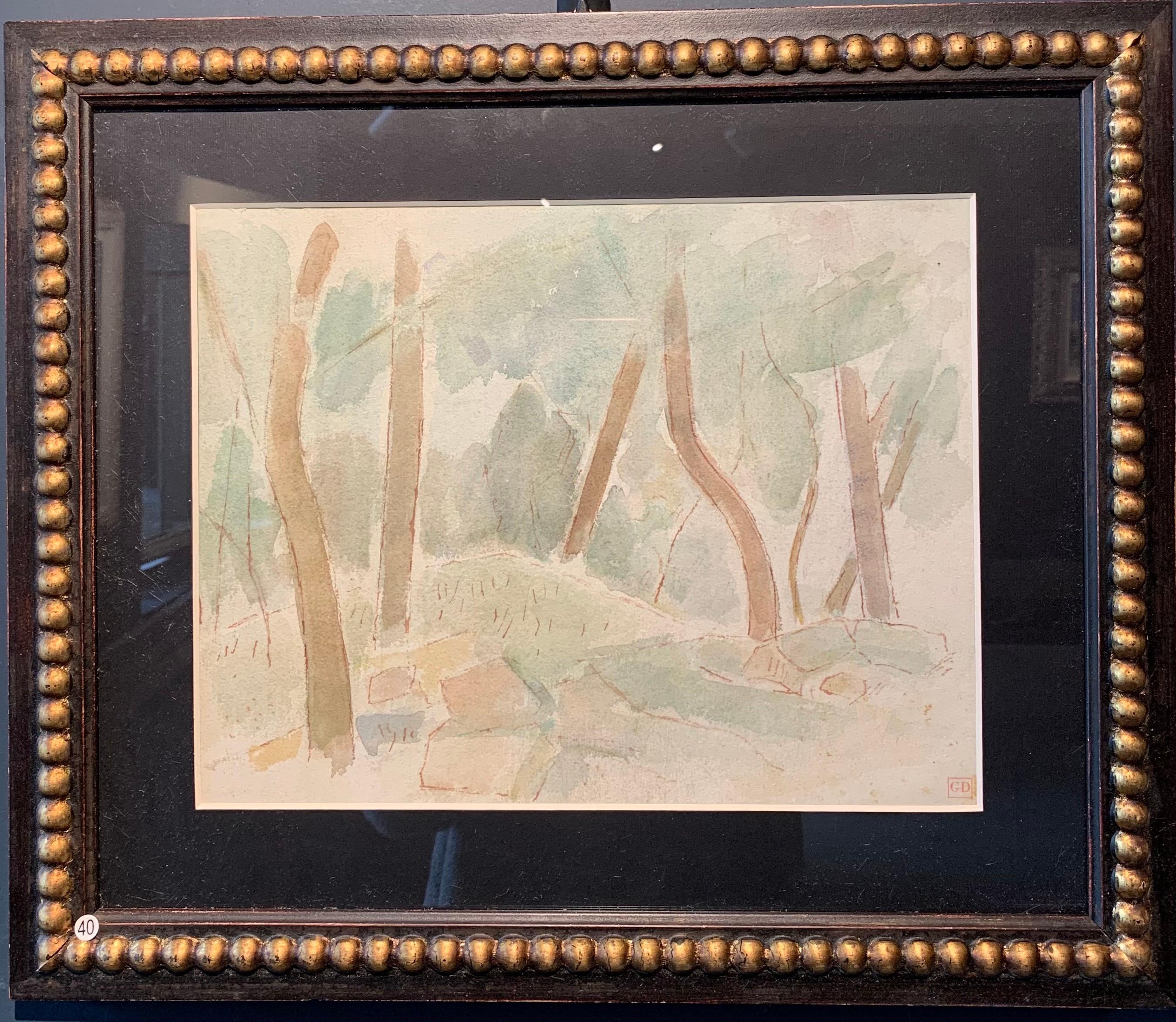 Giulio da Milano Figurative Art – „undergrowth“ Wald, Bäume, Grün, Aquarell 1929, 36,5 x 26,5 cm