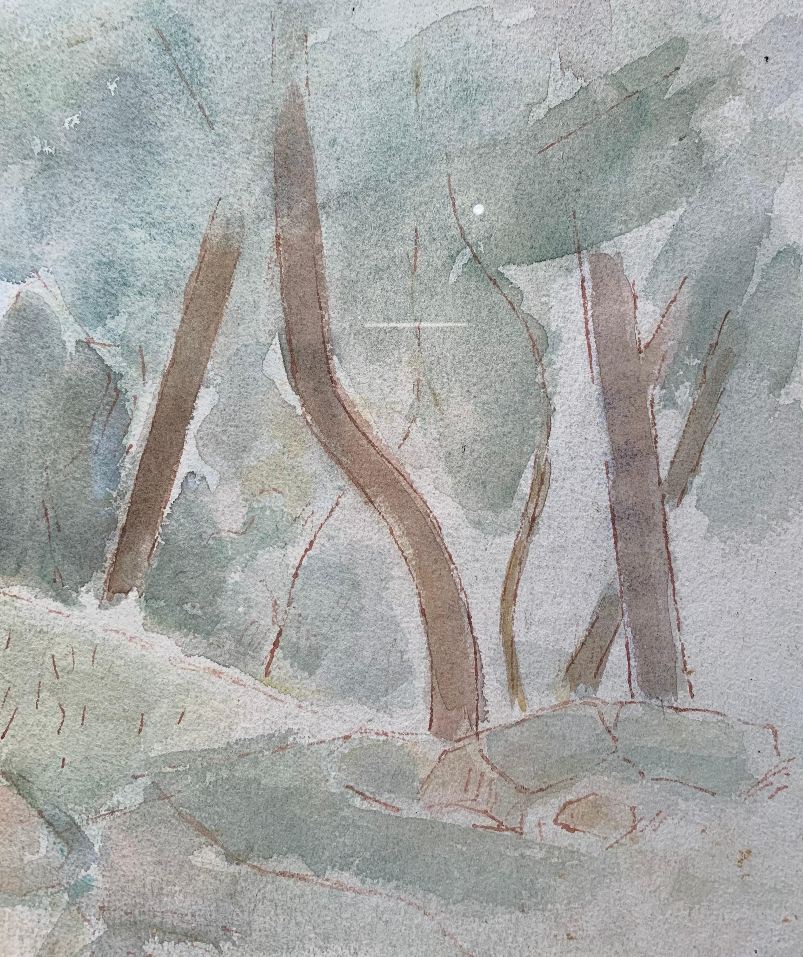 „undergrowth“ Wald, Bäume, Grün, Aquarell 1929, 36,5 x 26,5 cm (Impressionismus), Art, von Giulio da Milano