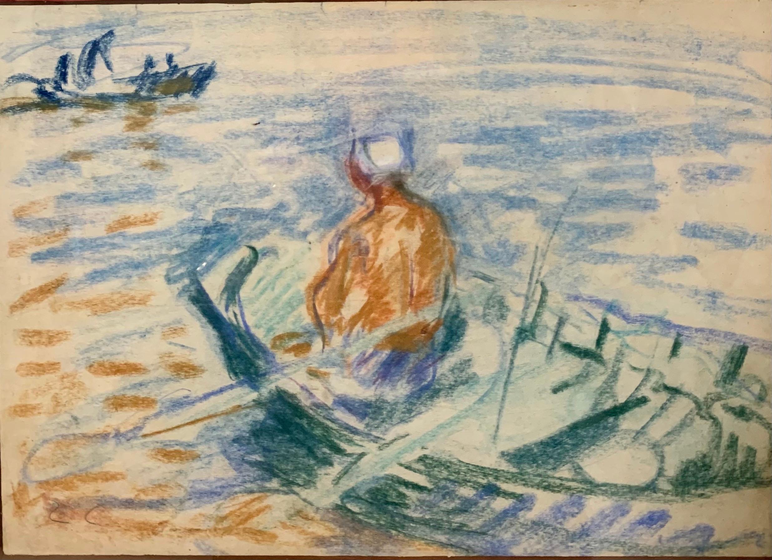 « Bateau sur le lac » Pastel cm. 29 x 21 1950  - Art de Gleb Savinov