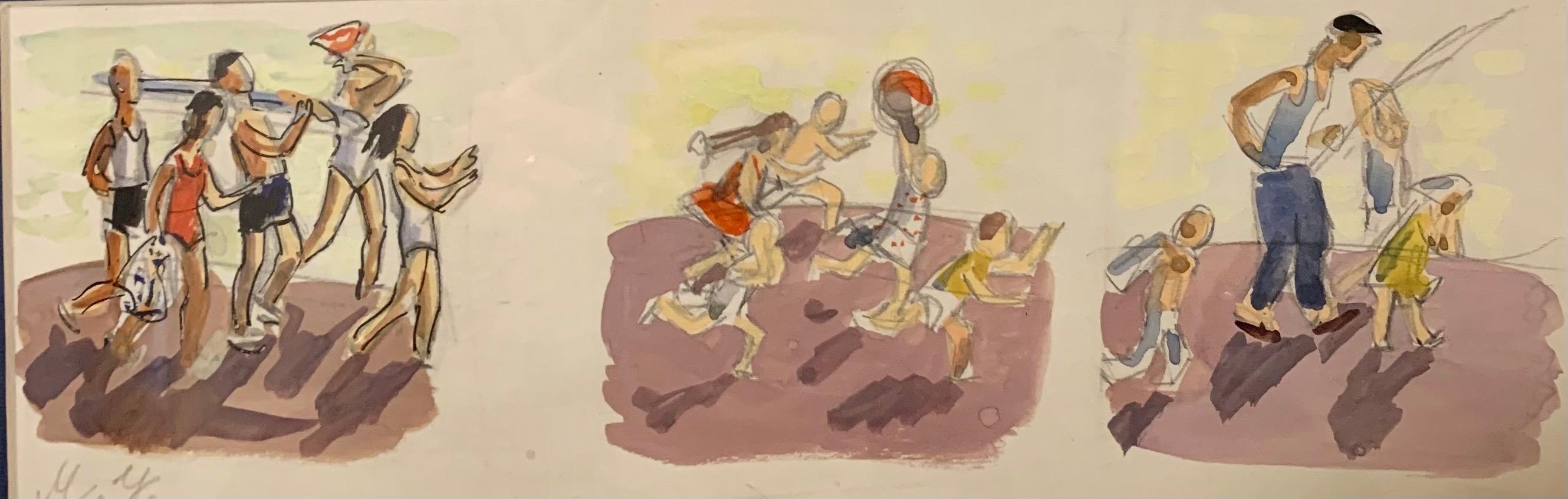 « jeux d'été » Games, enfants, contes de fées, été, amusant Guache cm. 29 x 10, 1960 - Art de Marina Yevgenyevna Uspenskaya