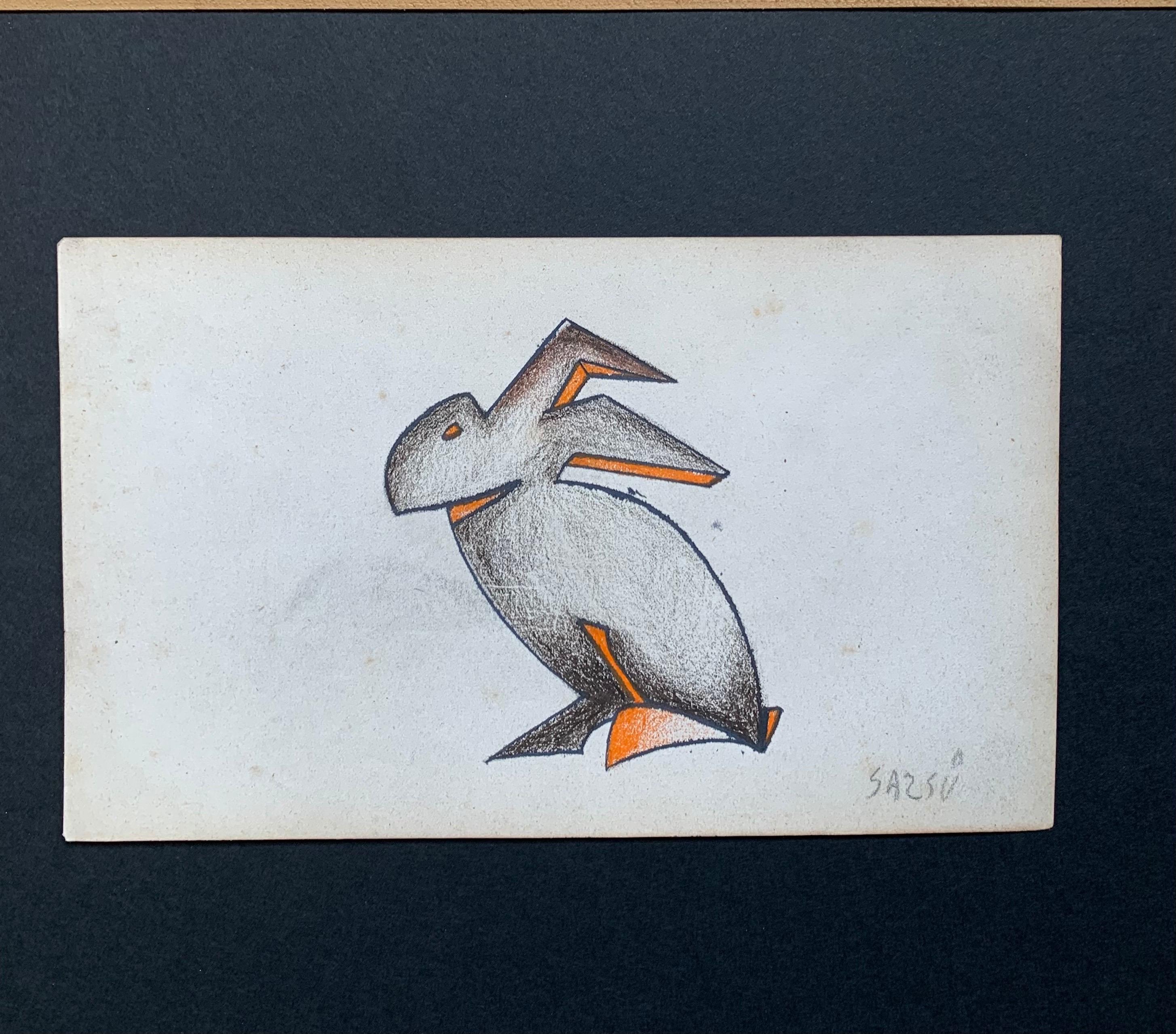 Aligi Sassu  Figurative Art - "Futurist rabbit " Pastel  cm.21 x 13 Framed cm. 40 x 31  1925  Curiosities