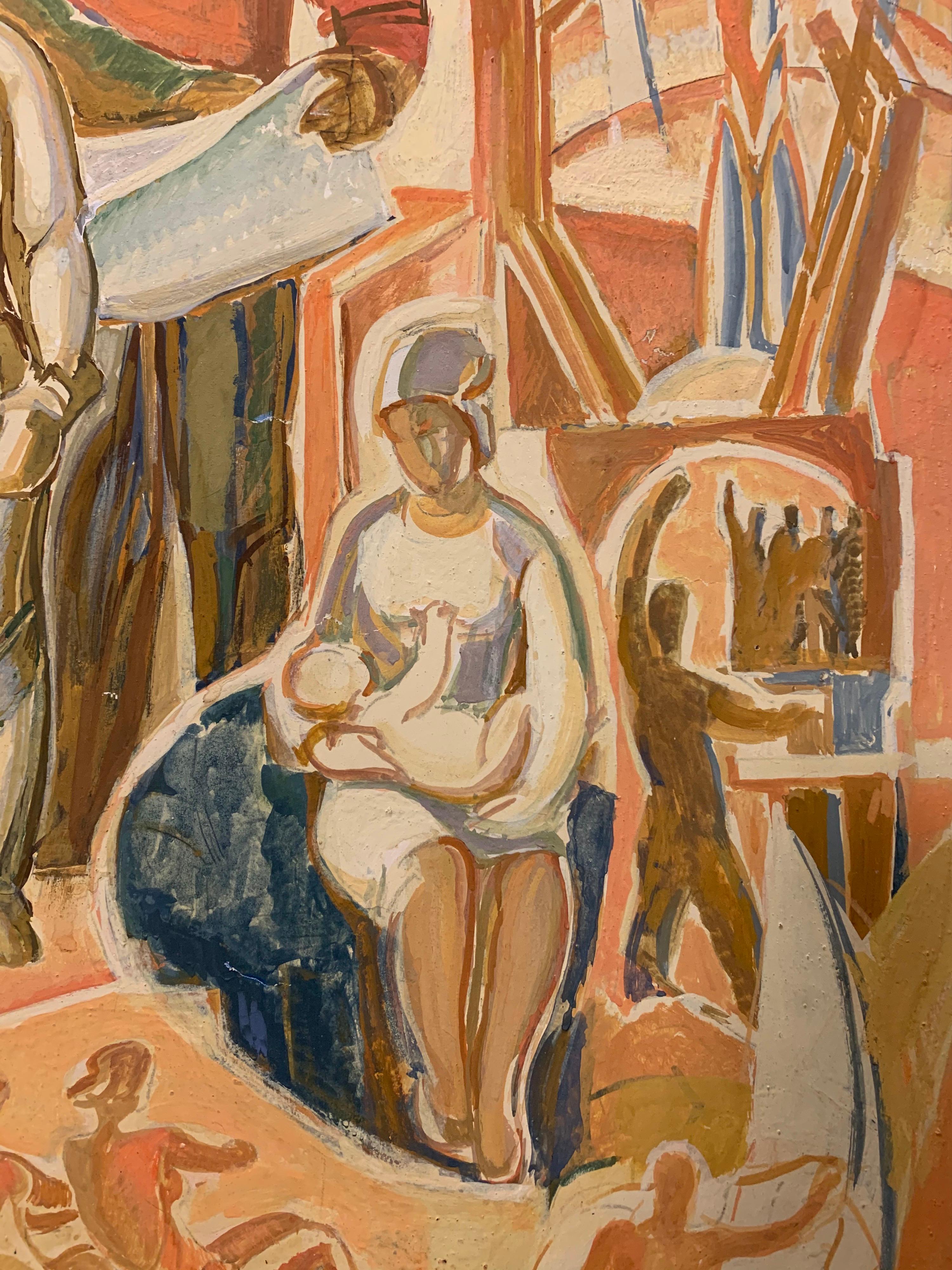 « Étude pour la décoration du métro de Moscou » Kievskaya Tempera, Real socialisme - Réalisme Painting par Viktor A. Konovalov