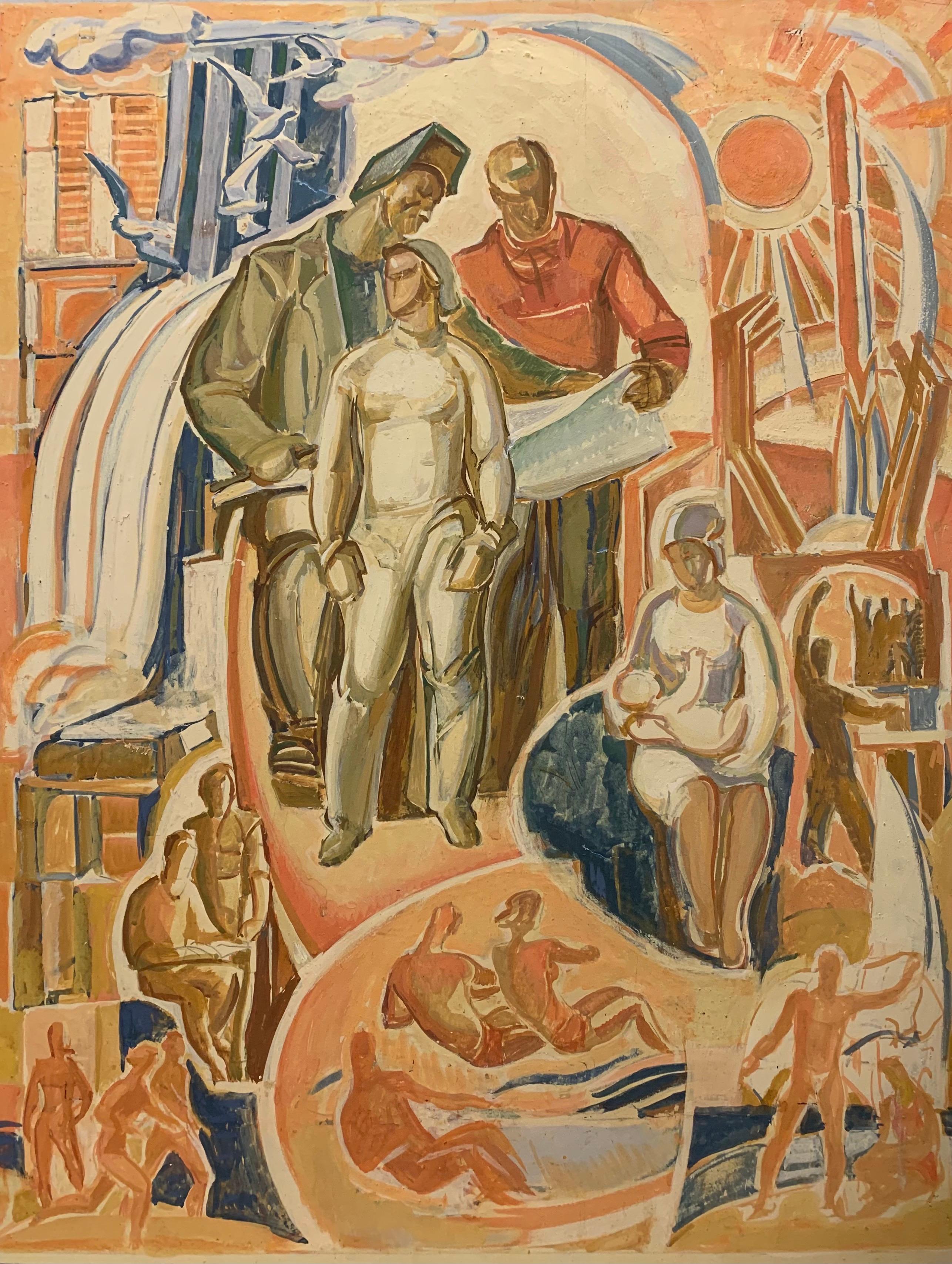 « Étude pour la décoration du métro de Moscou » Kievskaya Tempera, Real socialisme  - Painting de Viktor A. Konovalov