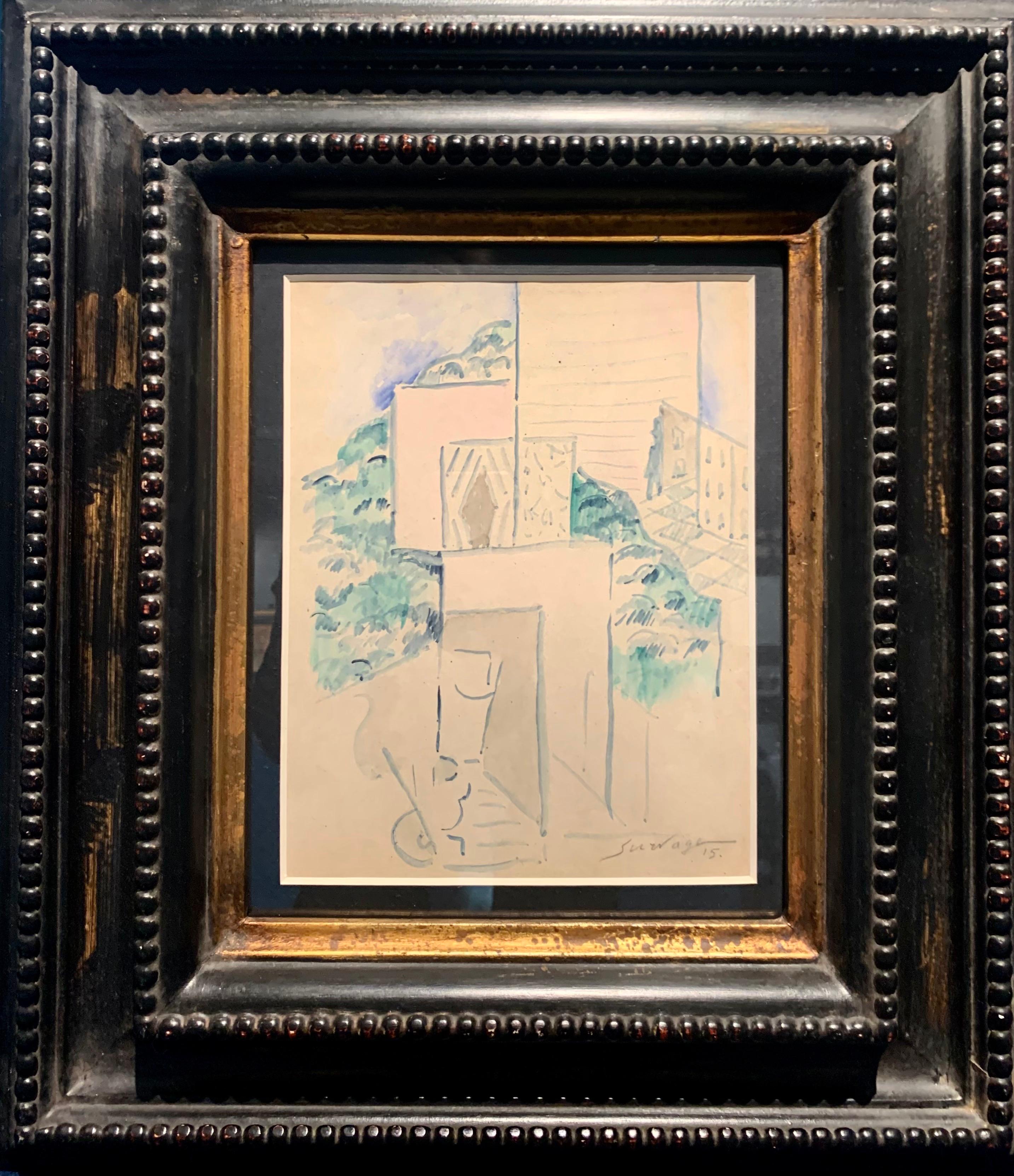 Léopold Survage Abstract Drawing - "Paysage Cubiste" Watercolor 1915  cm. 23, 5 x 18, 5  Cubism