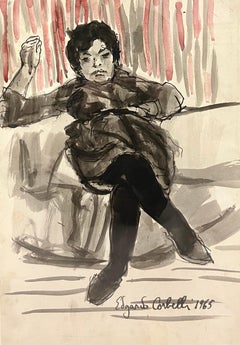 "Luisa on the sofa" Watercolor and black ink cm. 33 x 46 1965