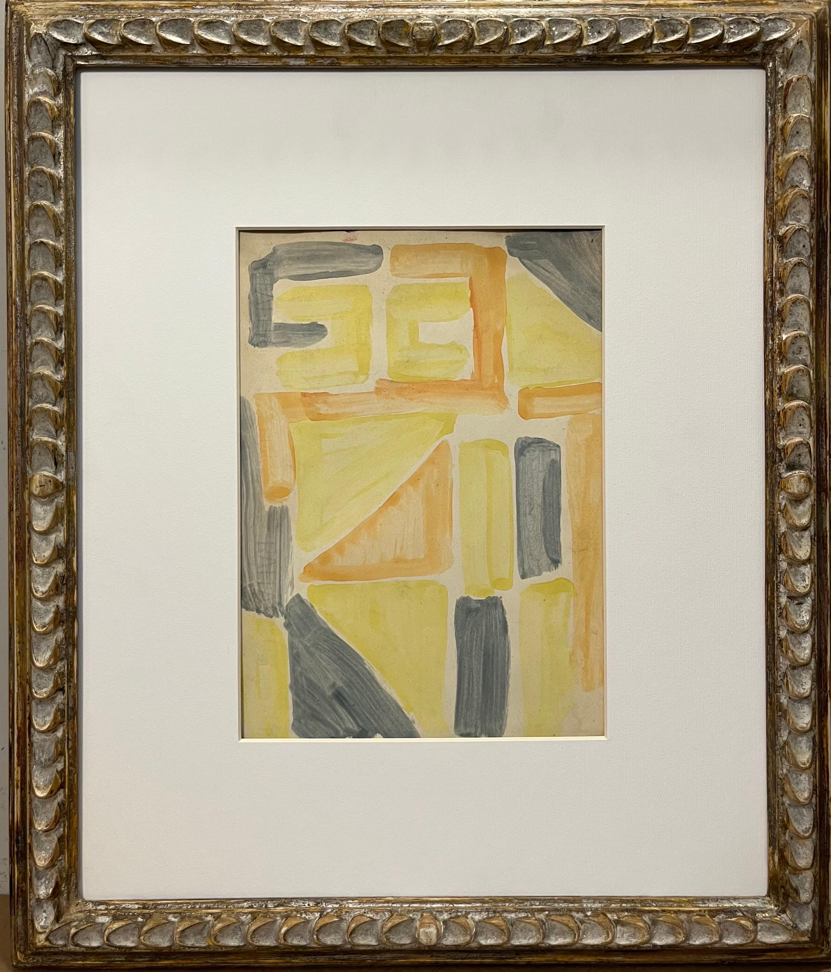 Edgardo Corbelli Abstract Drawing - "Chromatic research and movement"abstract, yellow , orange, cm. 24 x 33 1954