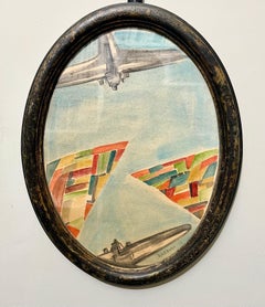 “ In flight” watercolor Oval cm 30 x40 1935