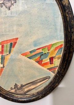Aquarelle ovale en vol, cm 30 x40 1935