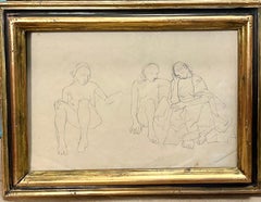 Vintage "Three Crouching Figures" Pencil on paper cm. 25 x 35 , shipping free