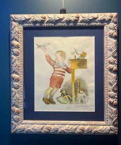 "Child with toys" watercolor cm. 24 x 30  1957