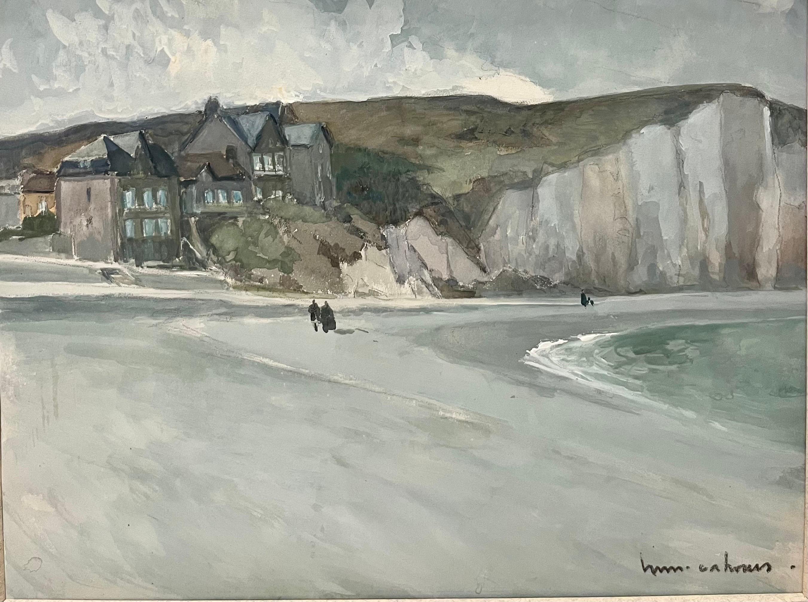 « Petite plage de Dalles », Norvège, France, gouache, cm. 34 x 45 1940 - Art de Henry Maurice CAHOURS