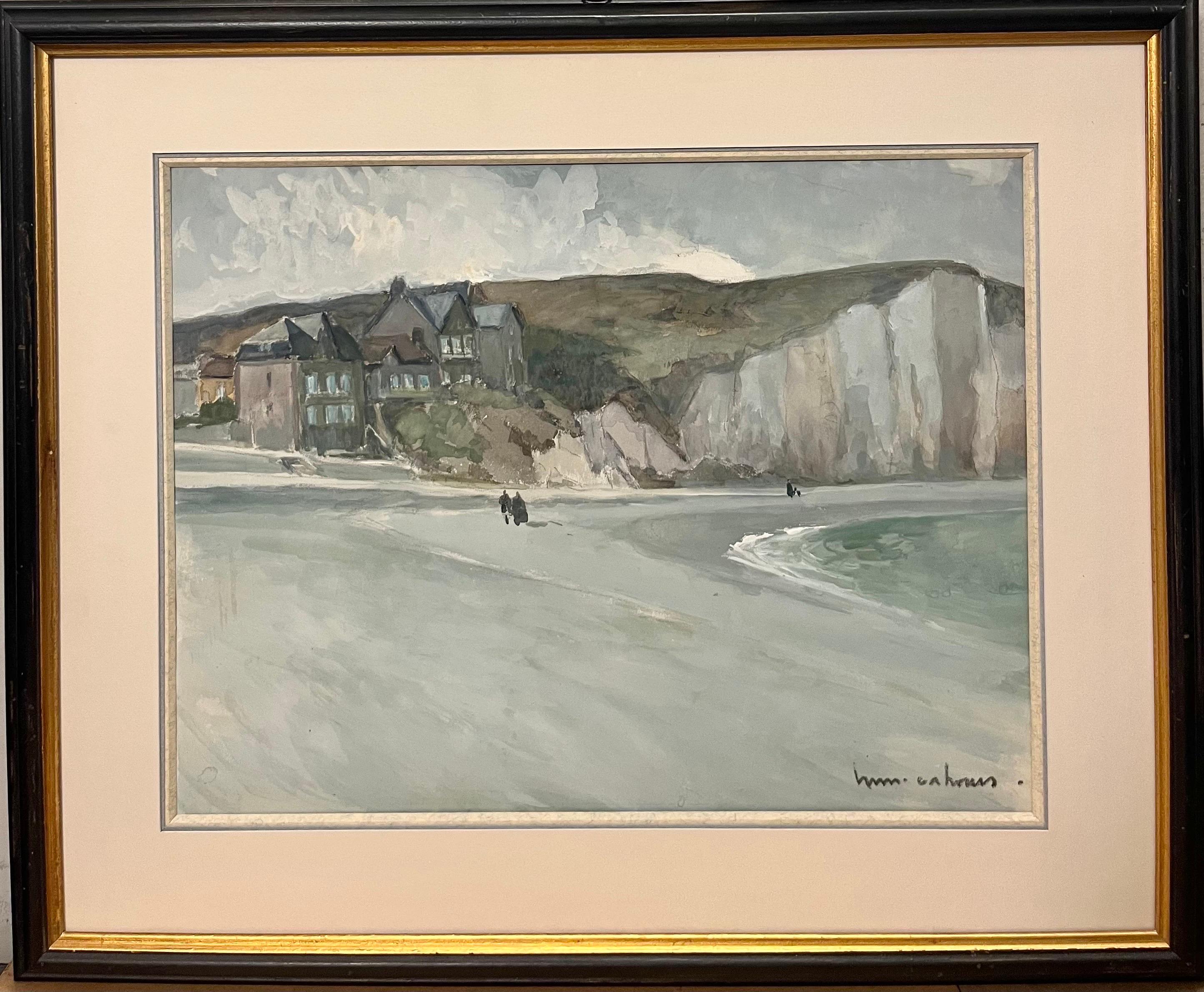 Henry Maurice CAHOURS Landscape Art - "Petit Dalles beach "Normandy France Gouache cm. 34 x 45 1940