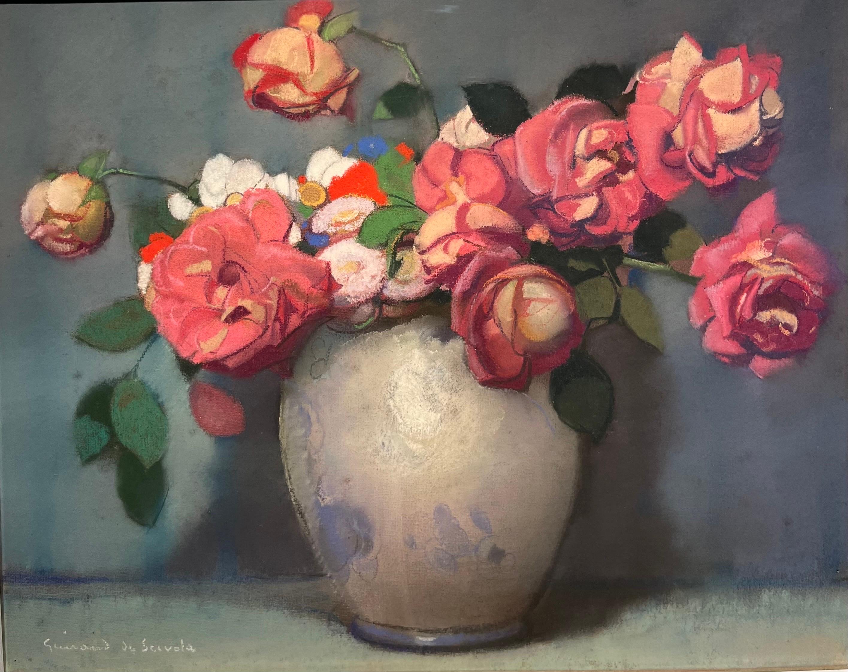 « Bouquet de fleurs » Pastello cm. 36 x 45   1910  ca - Art de Lucien-Victor Guirand de Scévola